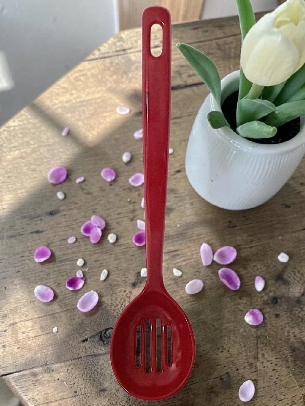 Vintage Ekco Slotted Cooking Spoon Serving Red Melamine Melmac Hard Plastic MCM